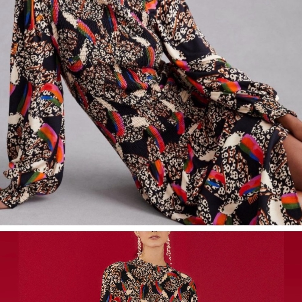 FARM RIO leopard toucans midi dress excellent condition.